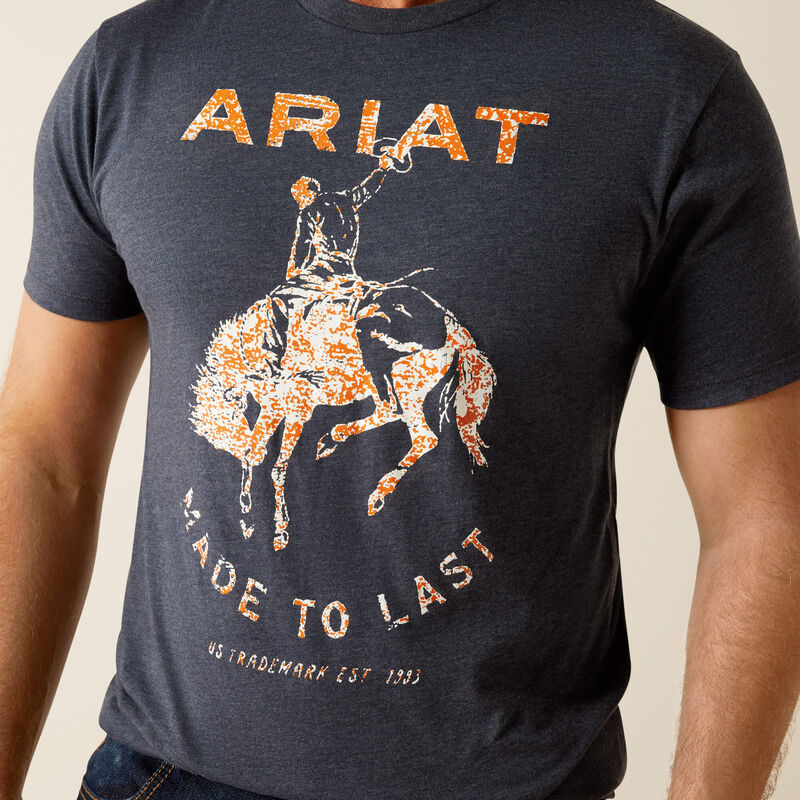 Ariat Mens Made TO Last Bronco SS Tshrt Navy Heater 10053986