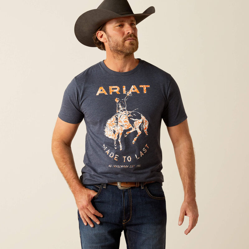 Ariat Mens Made TO Last Bronco SS Tshrt Navy Heater 10053986