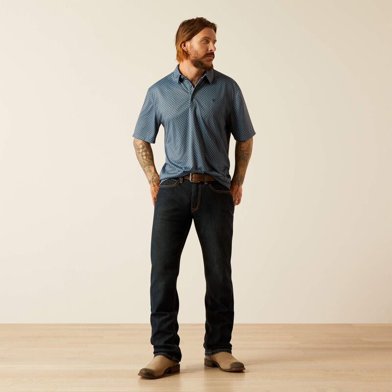 Ariat Mens All Over Print SS Polo Newsboy Blue 10055187