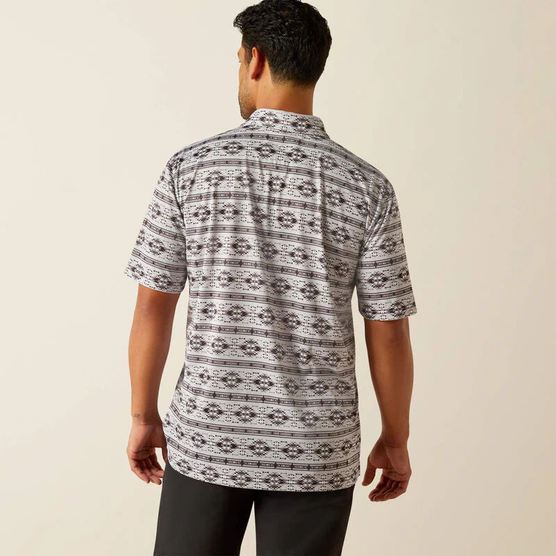 Ariat Mens All Over Print SS Polo Silver Sconce 10058784