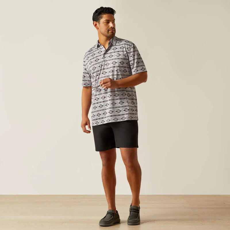 Ariat Mens All Over Print SS Polo Silver Sconce 10058784