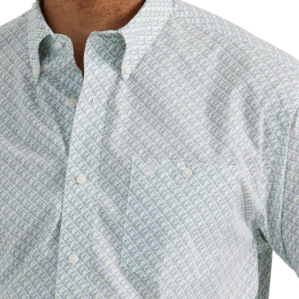 Wrangler Men's Classic Print Long Sleeve Button-Down Western Shirt White 112346074