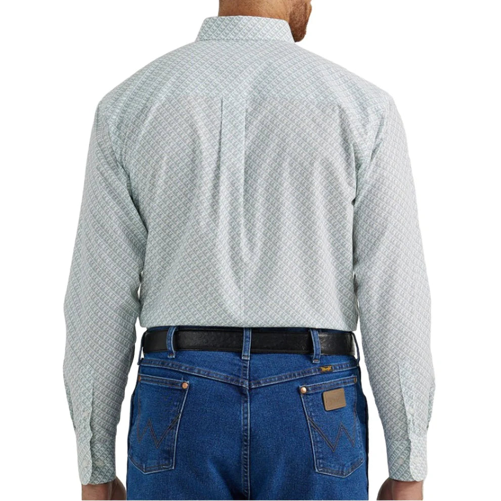 Wrangler Men's Classic Print Long Sleeve Button-Down Western Shirt White 112346074