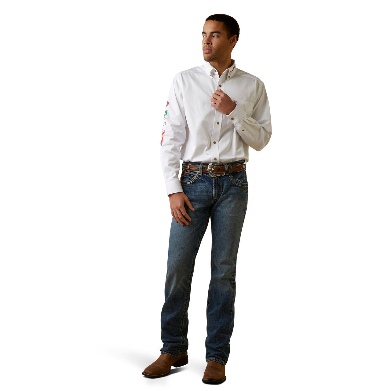 Ariat Classic Fit Button-Front Team Logo Long Sleeve Twill Shirt white/ Mexico 10040911