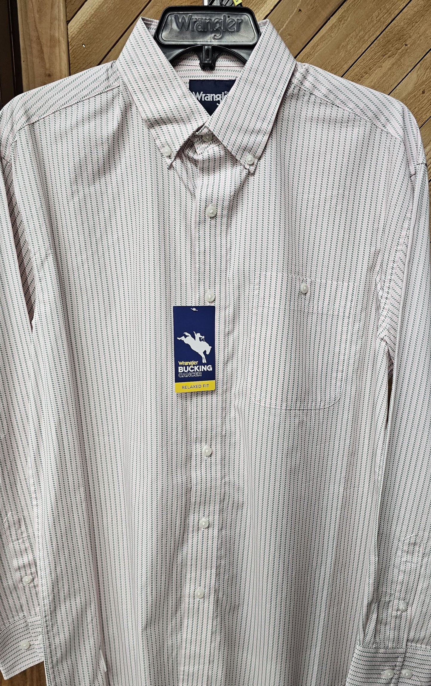 Wrangler Men's Bucking Cancer Pink Button Down Shirt 112346484