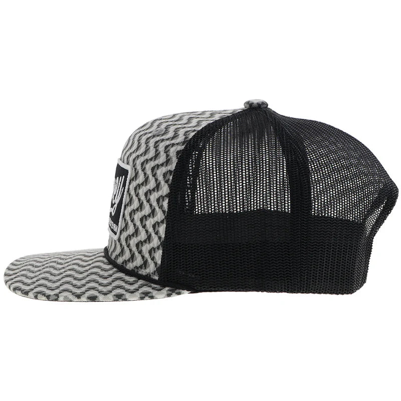 2548T-GYBK Lakota Grey/ Black 5-Panel Trucker with Grey/Black Rectangle Patch
