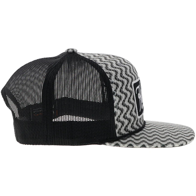 2548T-GYBK Lakota Grey/ Black 5-Panel Trucker with Grey/Black Rectangle Patch