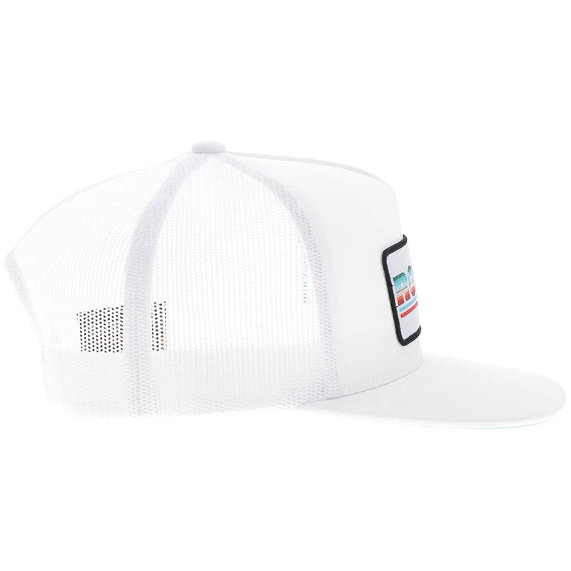 2553T-WH Rodeo White 5-Panel Trucker with Serape/White Rectangle