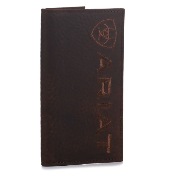 Ariat Men's Chocolate Bullhide & Shield Logo Rodeo Wallet A3554302