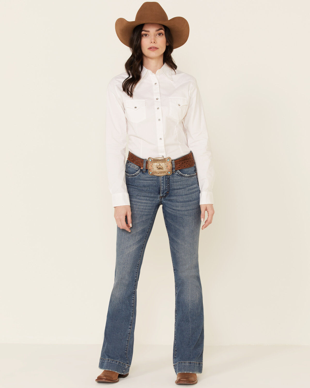 Wrangler Women's Solid Long Sleeve Rhinestone Snap Western Shirt 10LW1001W
