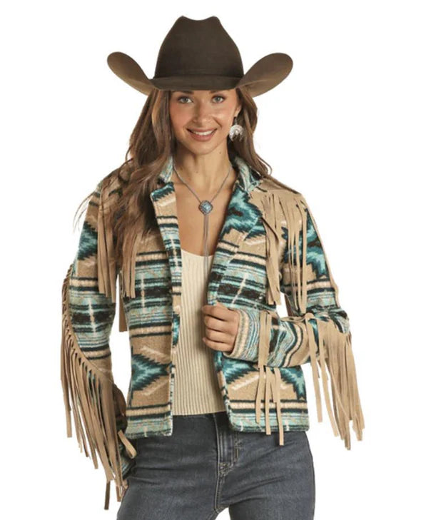 ROCK & ROLL WOMEN'S TEDDY BERBER JACKET W/FRINGE BW92C01938
