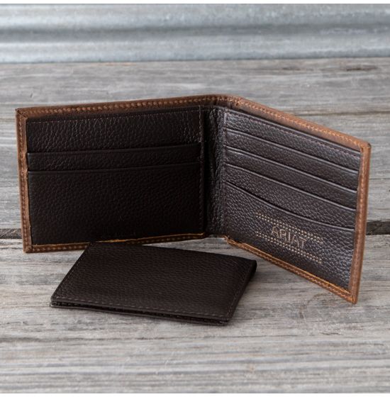 Ariat Brown Usa Flag Men's Leather Bi-Fold Wallet A3545602