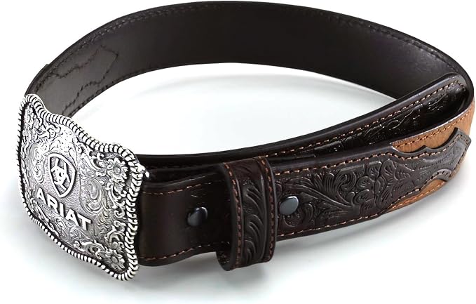 ARIAT Boy's Rectangle Rope Edge Shield Buckle Embossed Belt A1301002