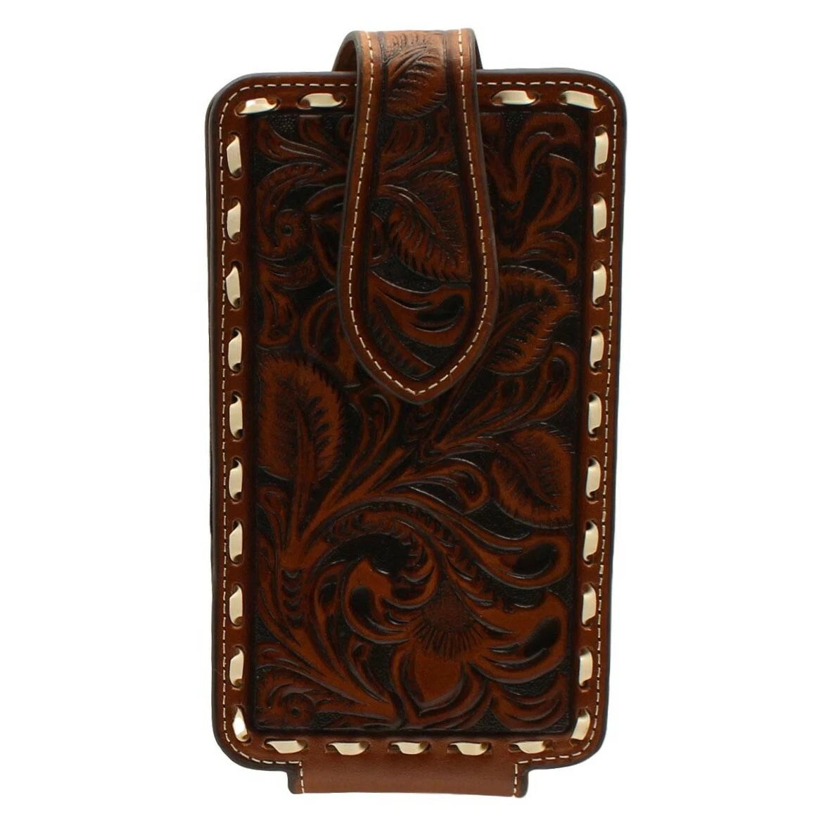 ARIAT Large Brown Leather Floral Embossed Cell Phone Case A0601902
