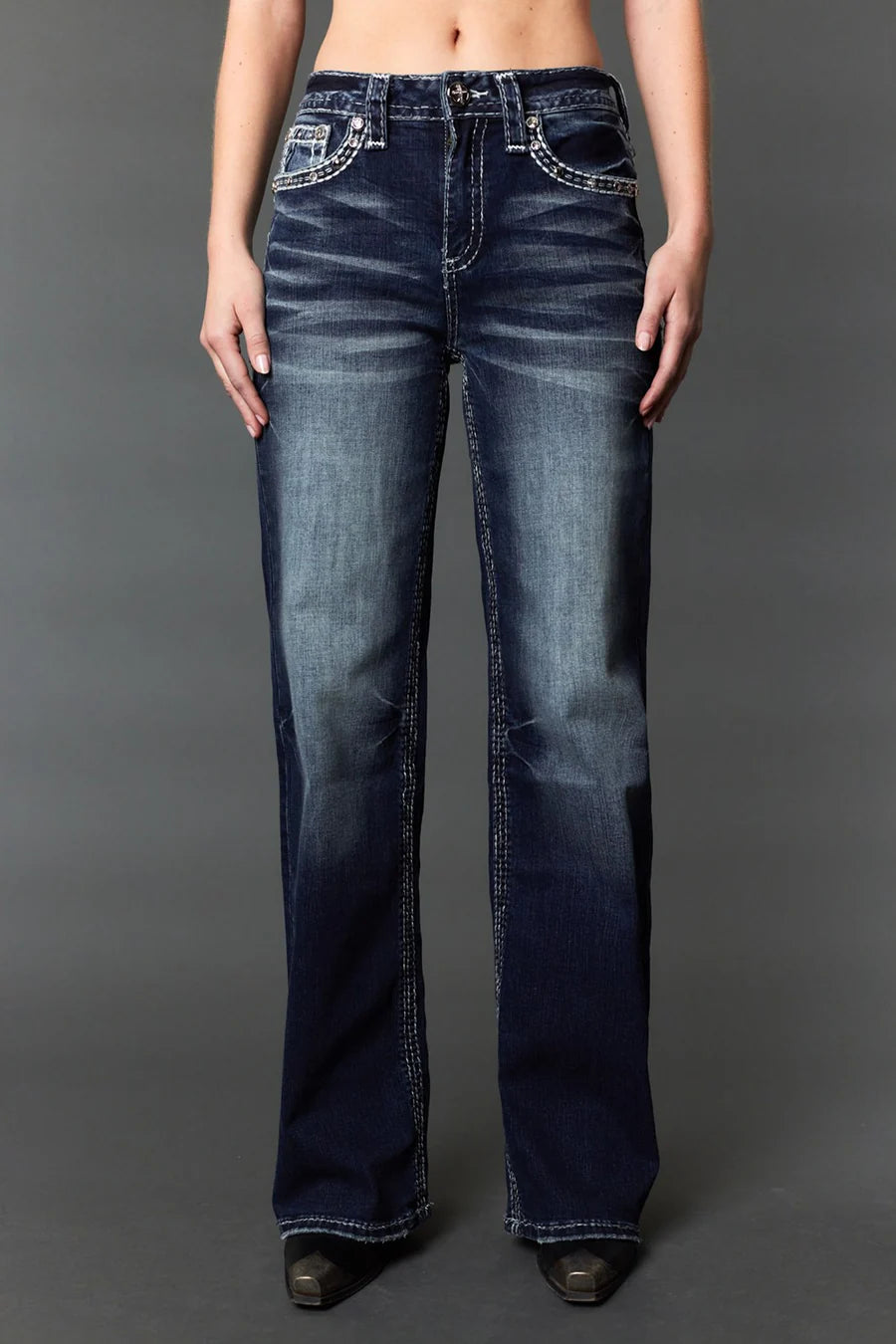 Answer Me Women's Embroidered Wide Leg Jeans A1138-WL