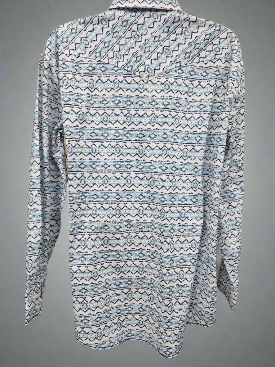 Panhandle Men's Rough Stock Light Turquoise Aztec Western Shirt RMN2S03173