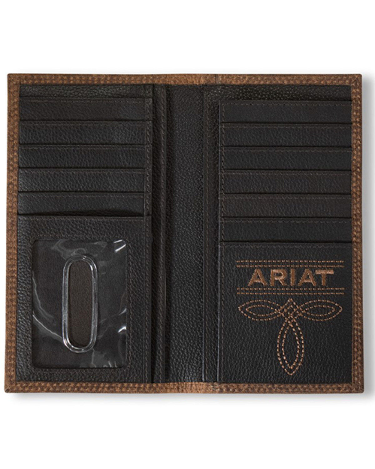 Ariat Men's Brown Bull Hide Leather Rodeo Bifold Wallet with Embroidered Ariat Logo A3555902