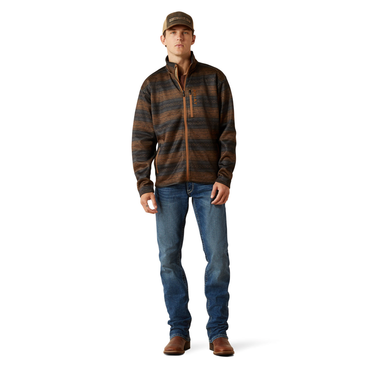 Ariat Men's Caldwell Full Zip Light Brown Southwest Sweater 10062605