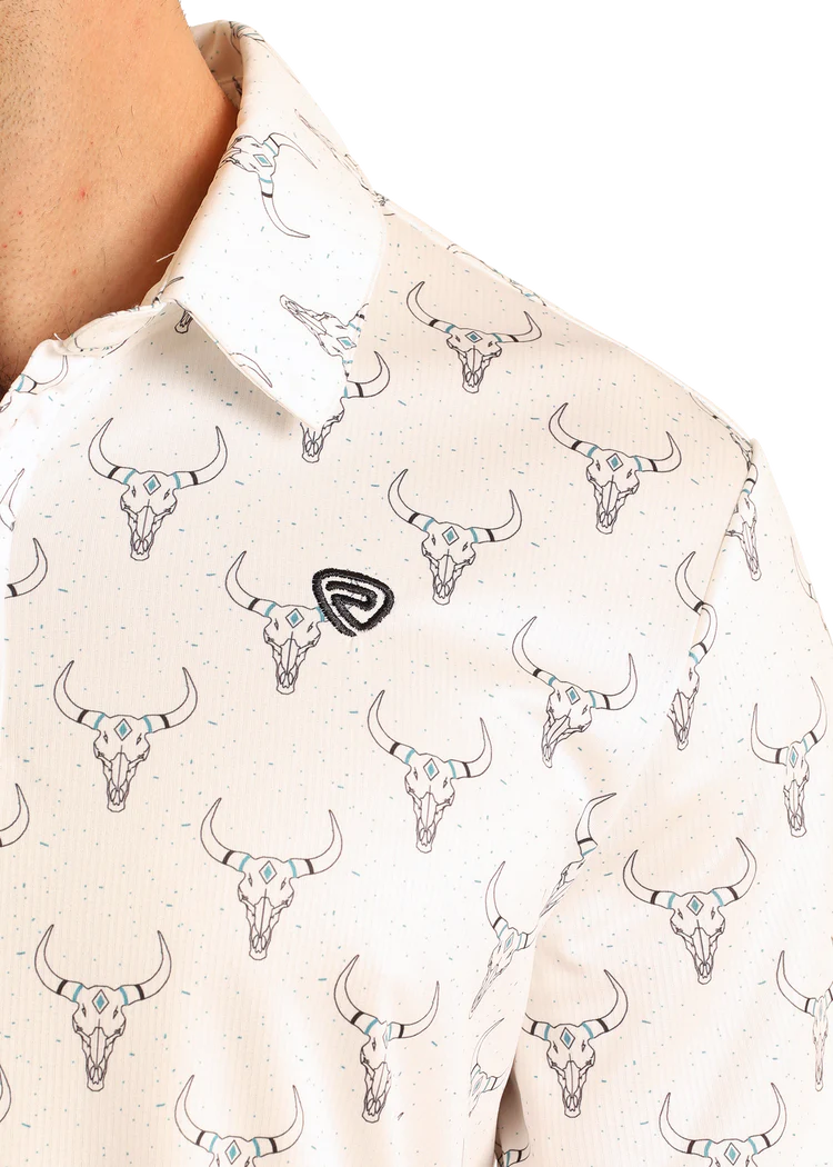 Rock & Roll Mens Longhorn Printed Polo White BM51T05989