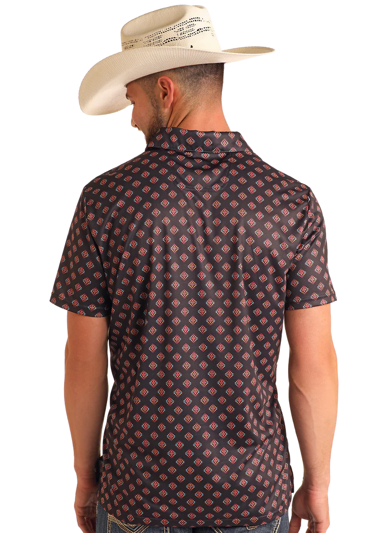 Rock & Roll Men's Aztec Printed Polo Black Diamond Aztec Polo BM51T05998