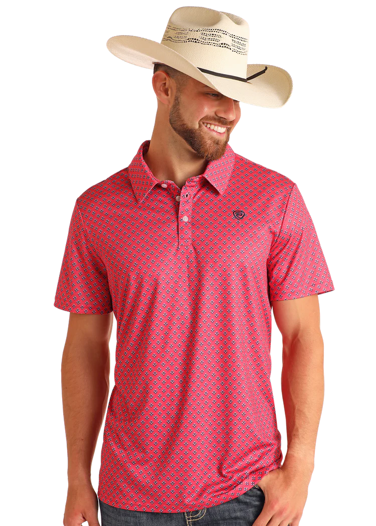 Rock & Roll Men's Denim Polo Hot Pink BM51T06001