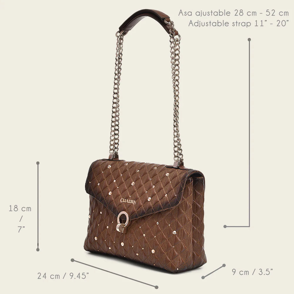 CUADRA BROWN BOVINE CRYSTALS SHOULDER HANDBAG DU585