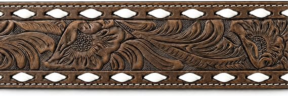 Ariat Men's Etched Oval Buckle Leather Floral Tooled Belt A10434217