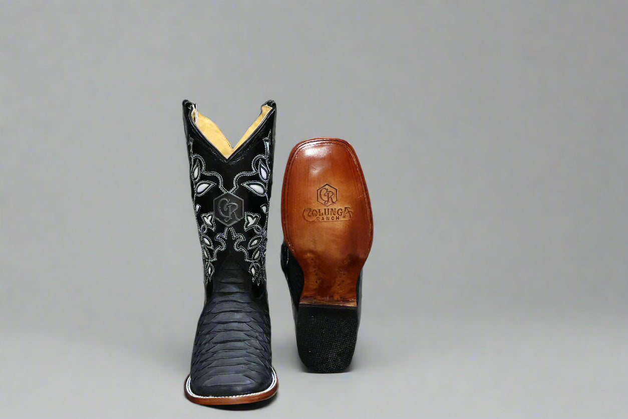 Colunga Ranch Pro Rodeo Boots – Black Python Print Cowboy Boots