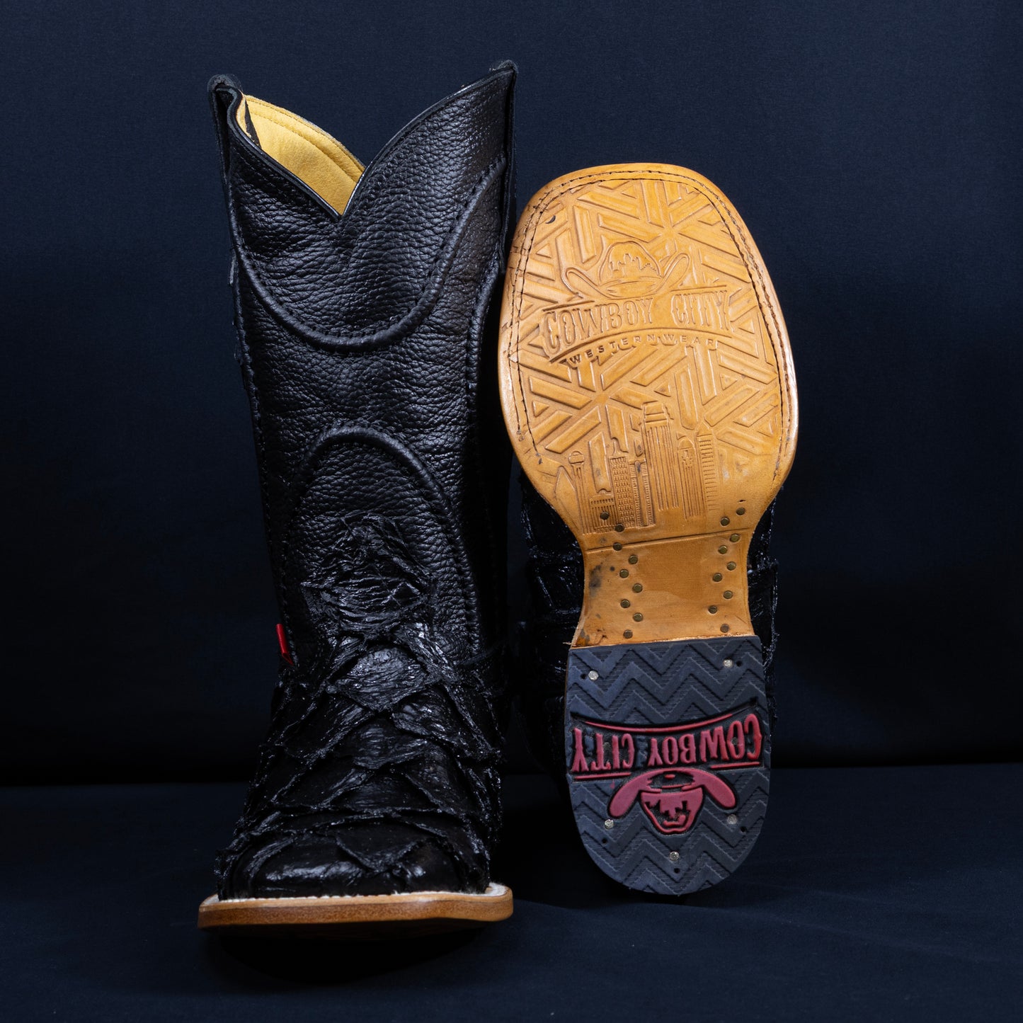 Cowboy City Fish Black Clone Boots - Handmade Mexican Western Boots
