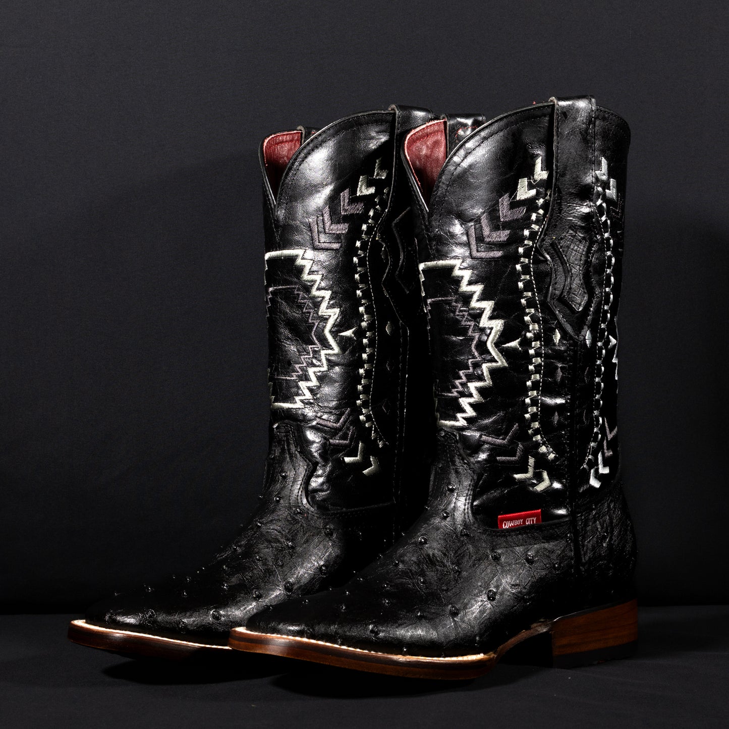 Cowboy City Black Ostrich Square Toe Clone