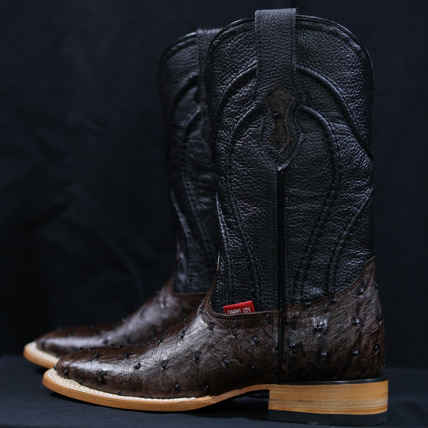 Cowboy City Brown Ostrich Square Toe Clone