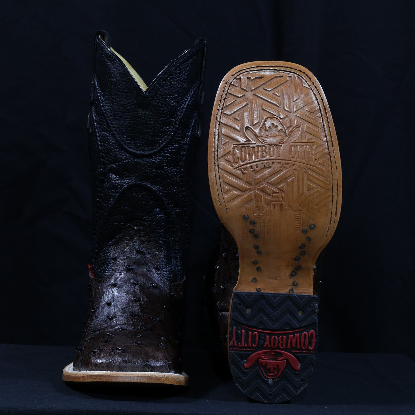 Cowboy City Brown Ostrich Square Toe Clone