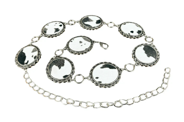 Cowboy City Women's Cow Print Chain Belt Black 16017