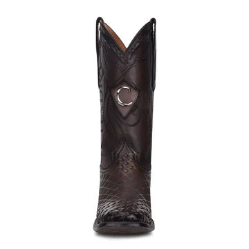 Cuadra Men's Over Black Laser & Embroidery Square Toe Western Boots CU676