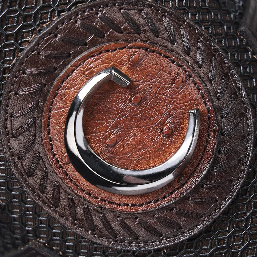 Cuadra Men's CU973 Orange & Honey Ostrich Studs & Embroidery & Woven Square Toe