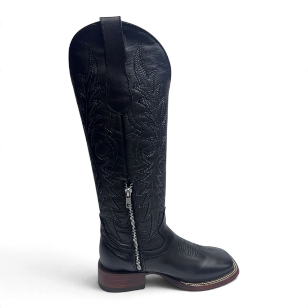 Cowboy City Western Wear Daleo Rubi Frizon black tall western boots with square toe and side zipper detail