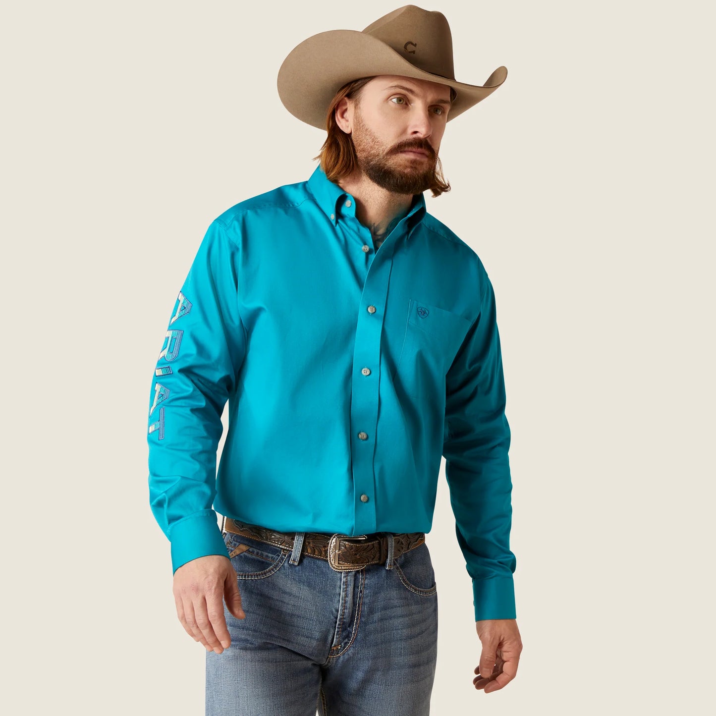 Ariat Mens Team Logo Twill Clssc Long Sleeve Enamel Blue 10046720