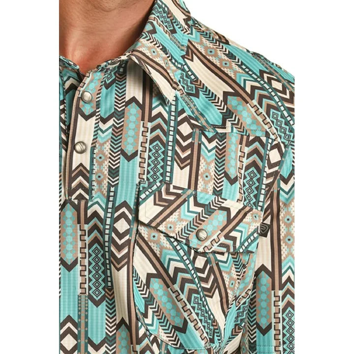 Rock & Roll Men's Denim Polo Turquoise BM53T03485