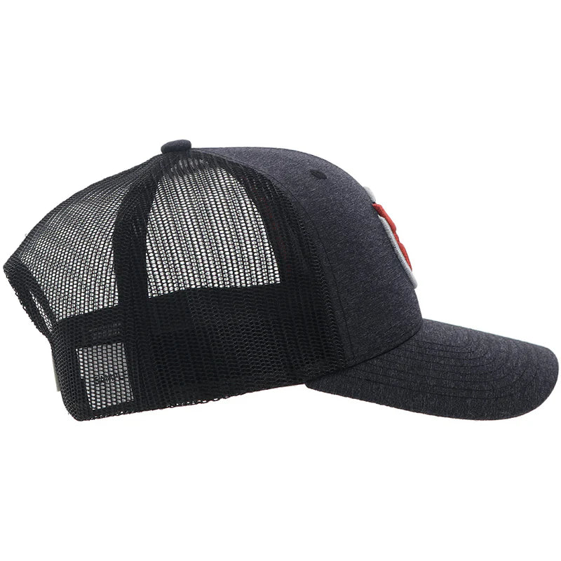 4031T-CHBK Strap Roughy Charcoal/Black 6-Panel Trucker with Red/White Circle Logo