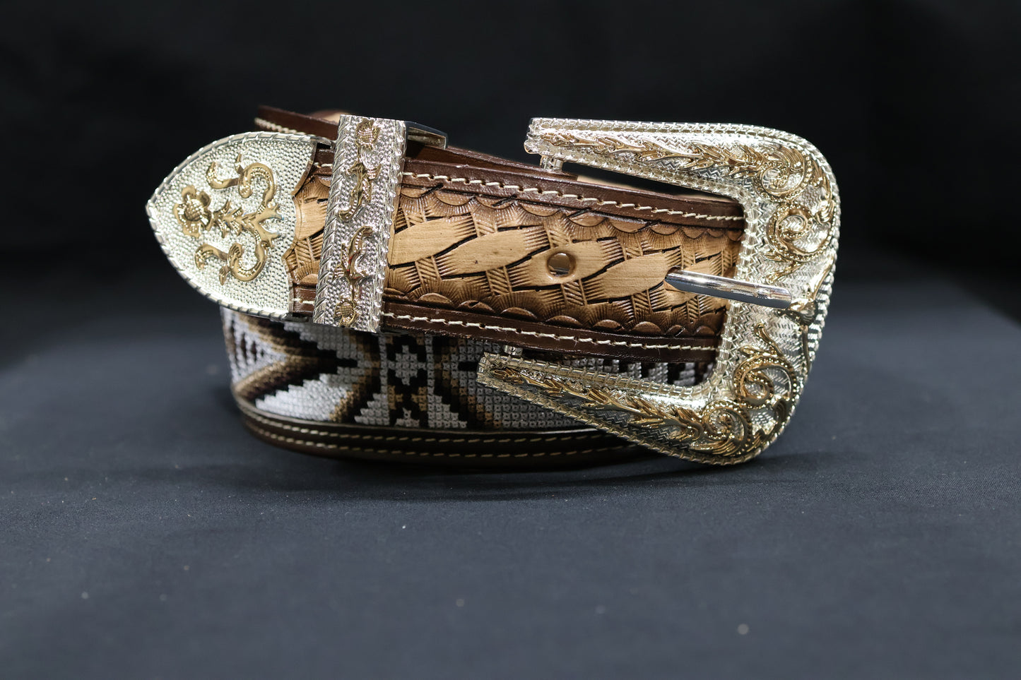 Hand-Tooled Artisanal Breaded Leather Belt – Brown (1½" to 2")
