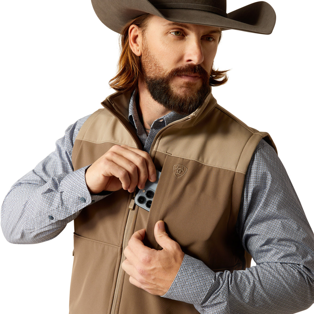 Men’s Ariat Wyatt Softshell Brindle Major Brown Vest 10052596