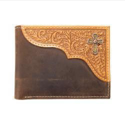 Nocona Western Mens Wallet Bifold Leather Embossed Cross Concho Brown N500050344