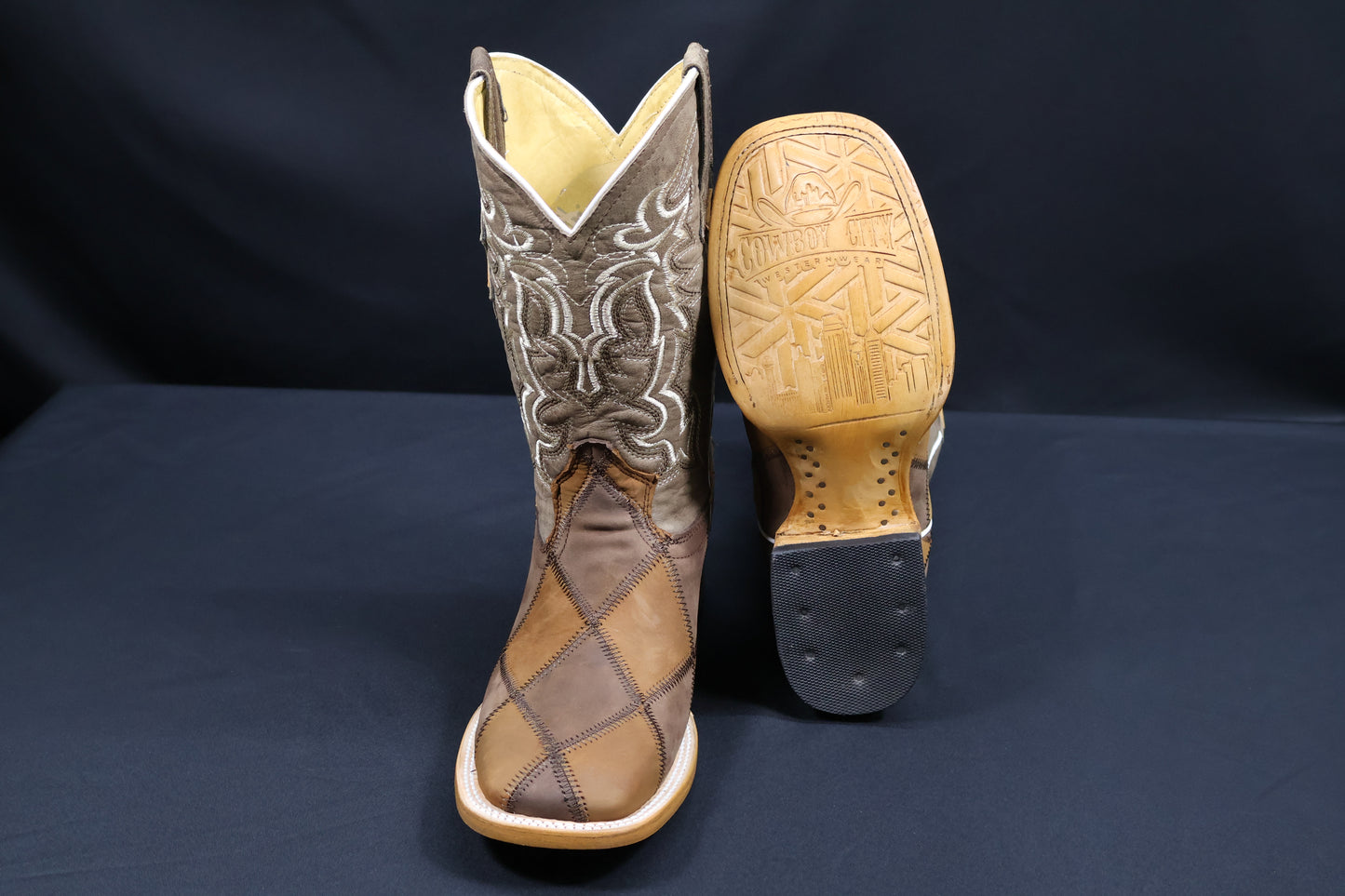 Cowboy City Square Toe Patchwork Boots 658062625 Honey/Brown