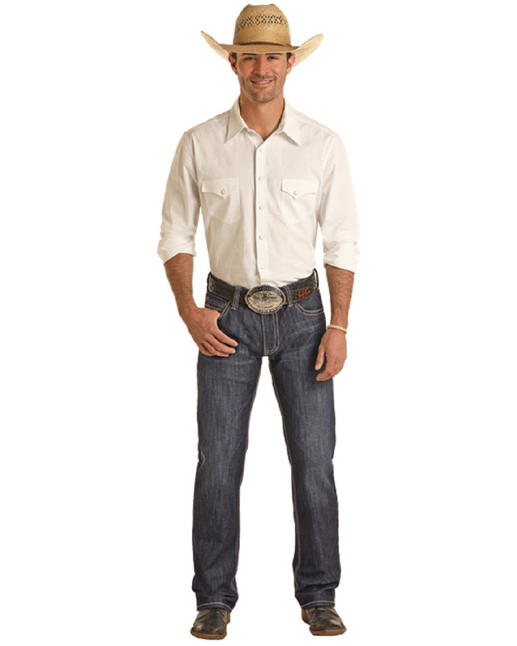 Rock & Roll Men's Revolver Slim Straight Dark Vintage Jeans BM1RD03669