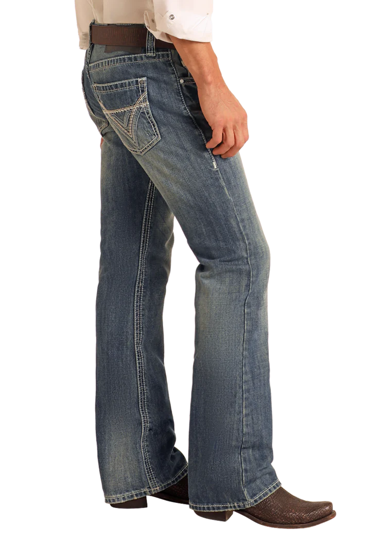 ROCK & ROLL DENIM Pistol Regular Fit Ivory Top-Stitching Bootcut Jeans M0P2602