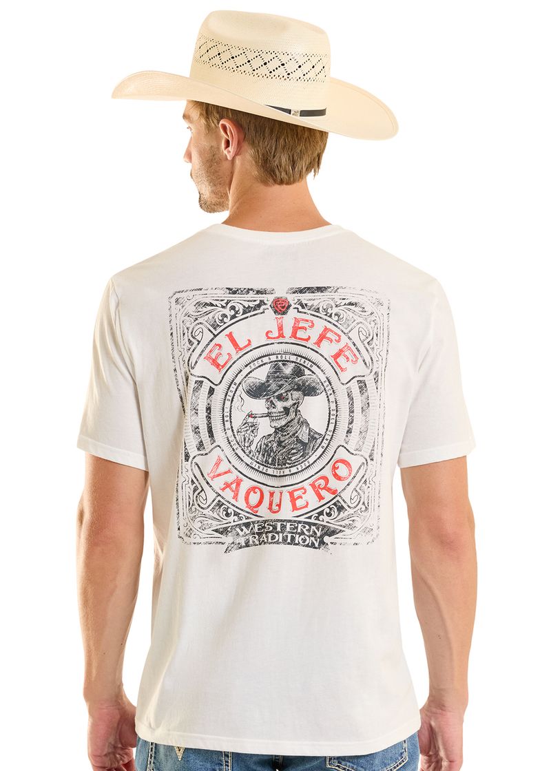 Rock & Roll Denim Men's El Jefe Vaquero Graphic Tee White BU21T08869
