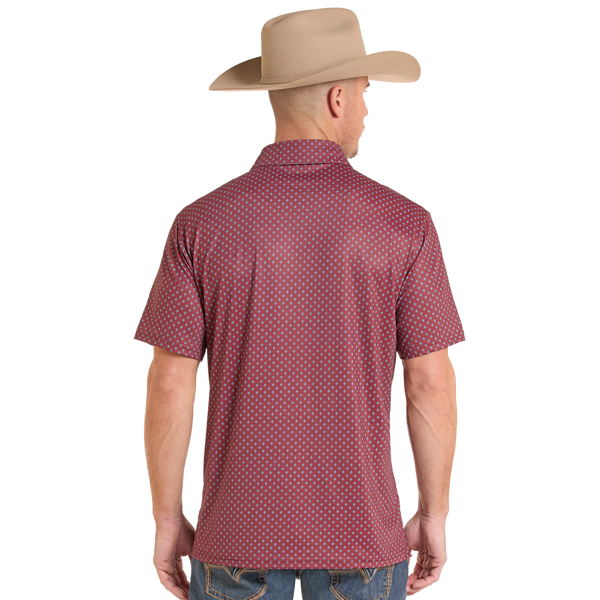 Rock & Roll Denim Men's Micro Geo Print Short Sleeve Polo Burgundy BM51T10050
