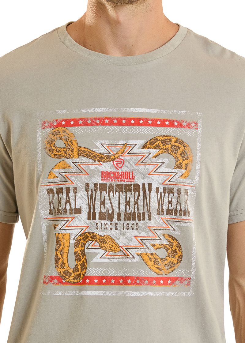 Rock & Roll Denim Men's Real Western Wear Graphic Tee White BU21T08873