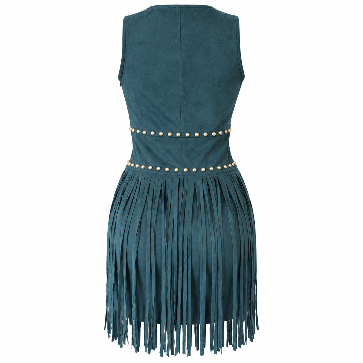 Rock & Roll Denim Women’s Teal Suede Fringe Dress with Gold-Tone Studs BWD0R09984