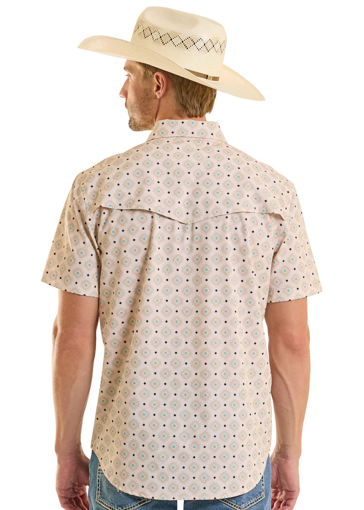 Rock & Roll Mens TEK Western Perforated Diamond Short Sleeve Shirt BMB2S08696